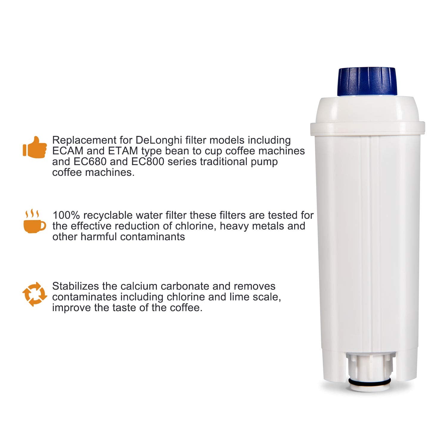 Easy replacement image highlights efficient maintenance with DeLonghi filters.
