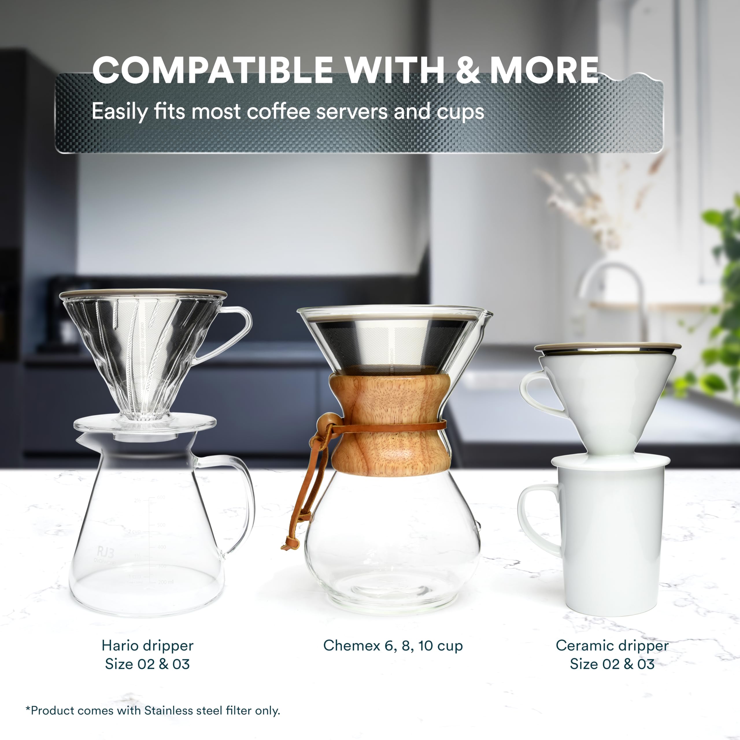 Ovalware fits Chemex six to ten cup carafes for easy brewing.