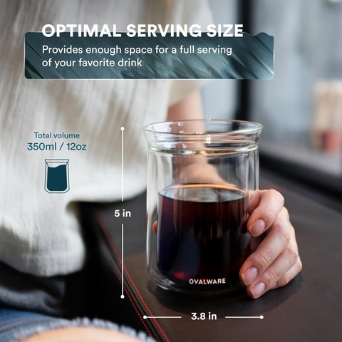 Ovalware espresso coffee glass mug highlights aroma with borosilicate durability.