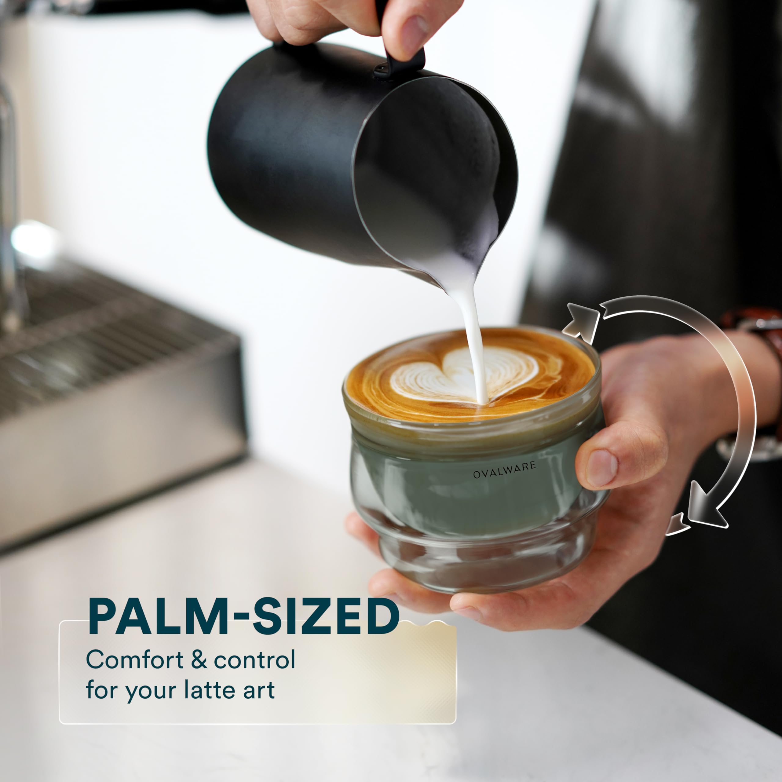 ovalware latte cups with double-wall glass highlighting insulation in use.