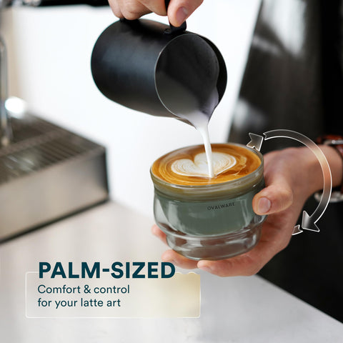 ovalware latte cups with double-wall glass highlighting insulation in use.