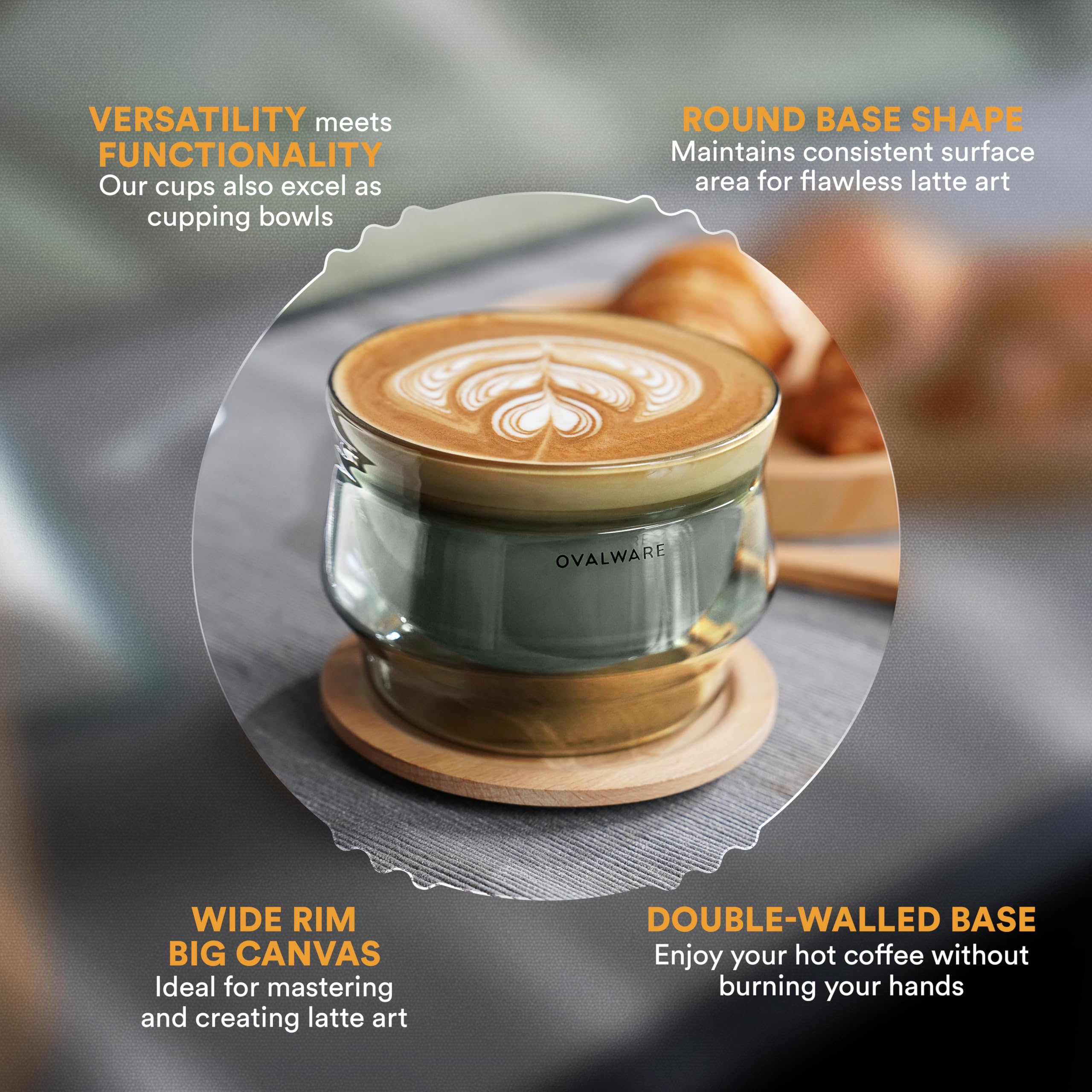 ovalware two-piece stealth gray latte cup set for sharing coffee moments.