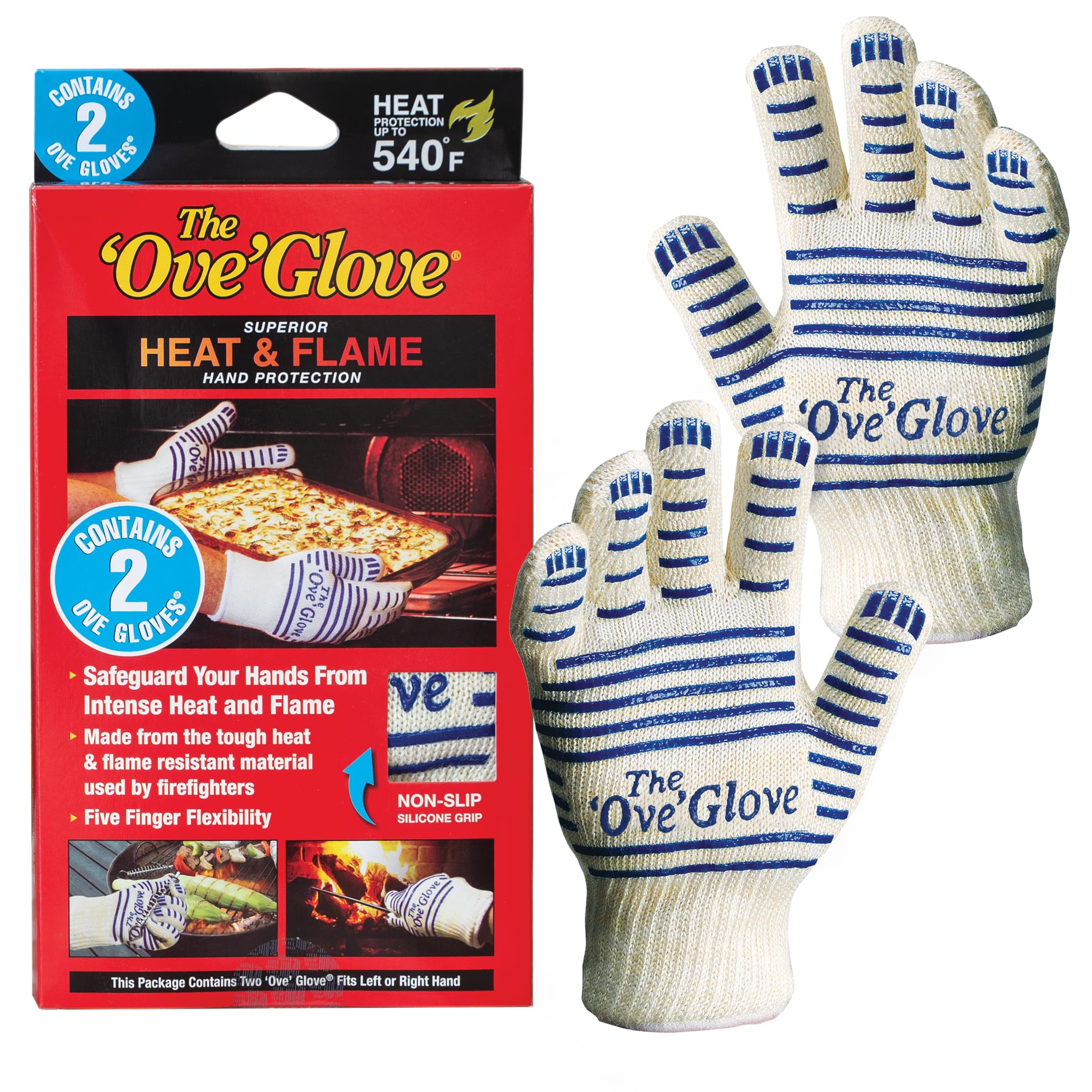 Ove Glove heat-resistant outer layer protects hands during high-heat cooking.