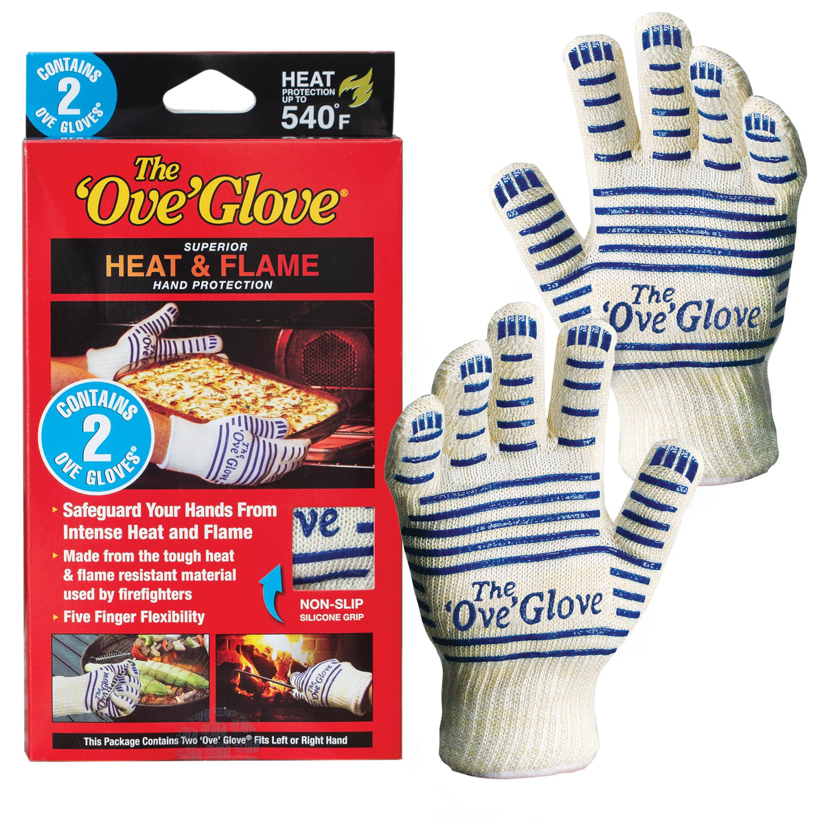 Ove Glove heat-resistant outer layer protects hands during high-heat cooking.