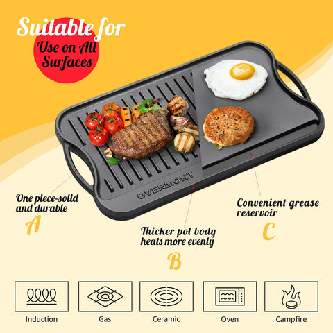 Overmont griddle smooth side ideal for eggs and pancakes