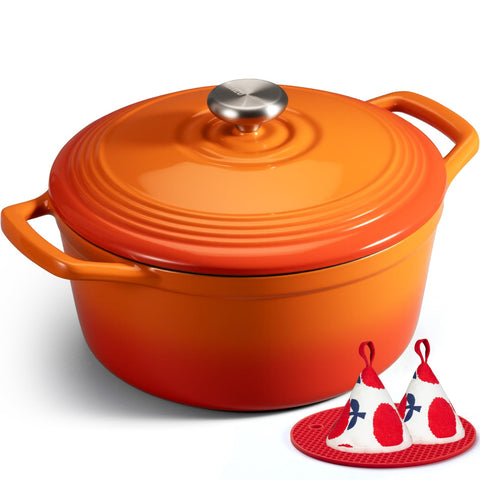 Overmont refined enameled Dutch Oven front view with 5.5qt capacity for family meals
