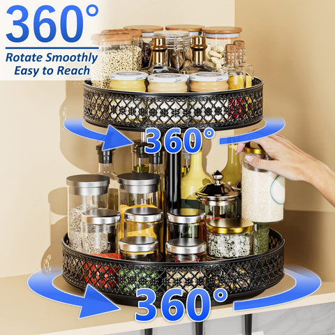 OVICAR adjustable-height Lazy Susan demonstrates customizable height for tall bottles