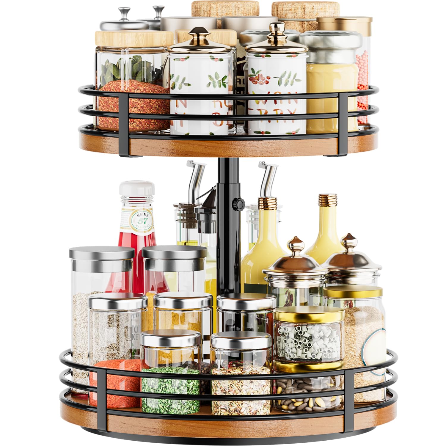 OVICAR wooden two-tier lazy susan for easy spice access on the counter