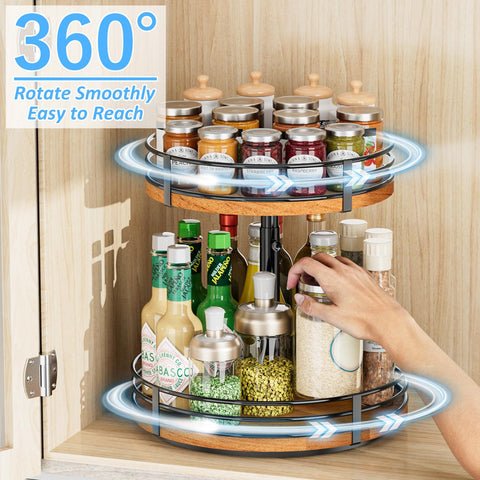OVICAR wooden rotating spice rack improves cabinet organization and visibility