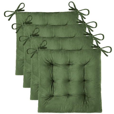 OVOV 4-pack chair cushions green velvet close-up show smooth texture and plush comfort