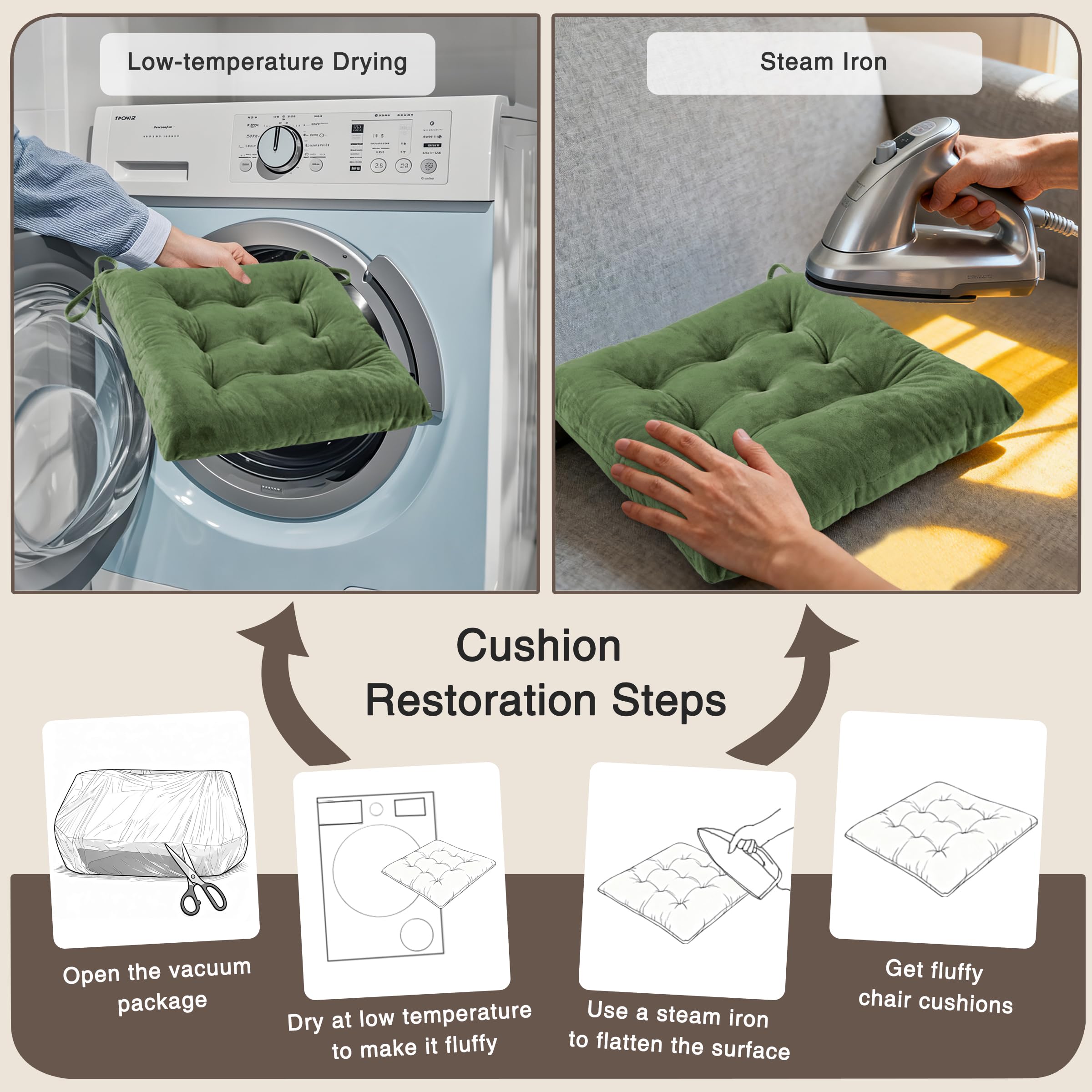 OVOV cushion with ties keeps pad securely attached to chair