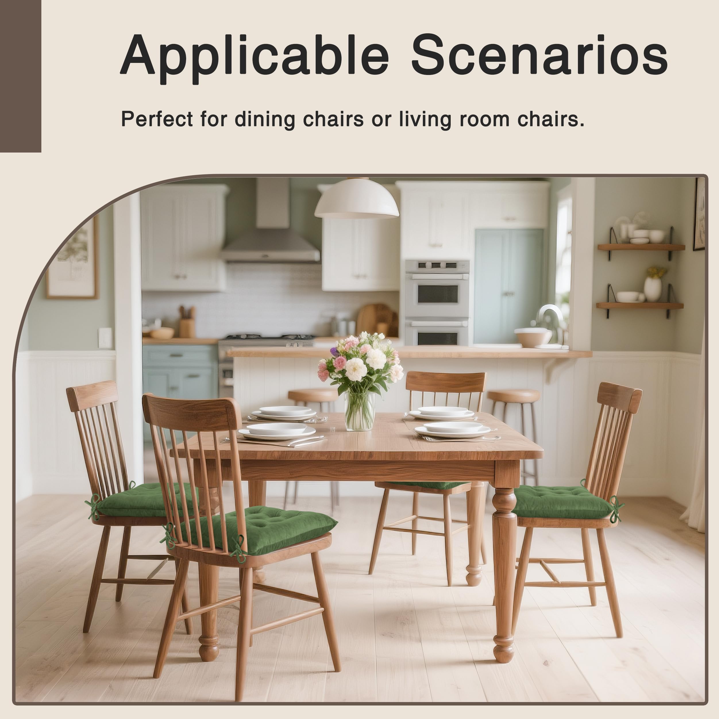 OVOV green chair cushions in a dining room setup for comfortable meals
