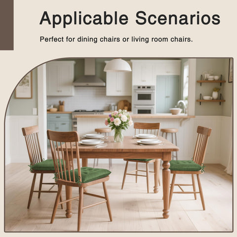 OVOV green chair cushions in a dining room setup for comfortable meals