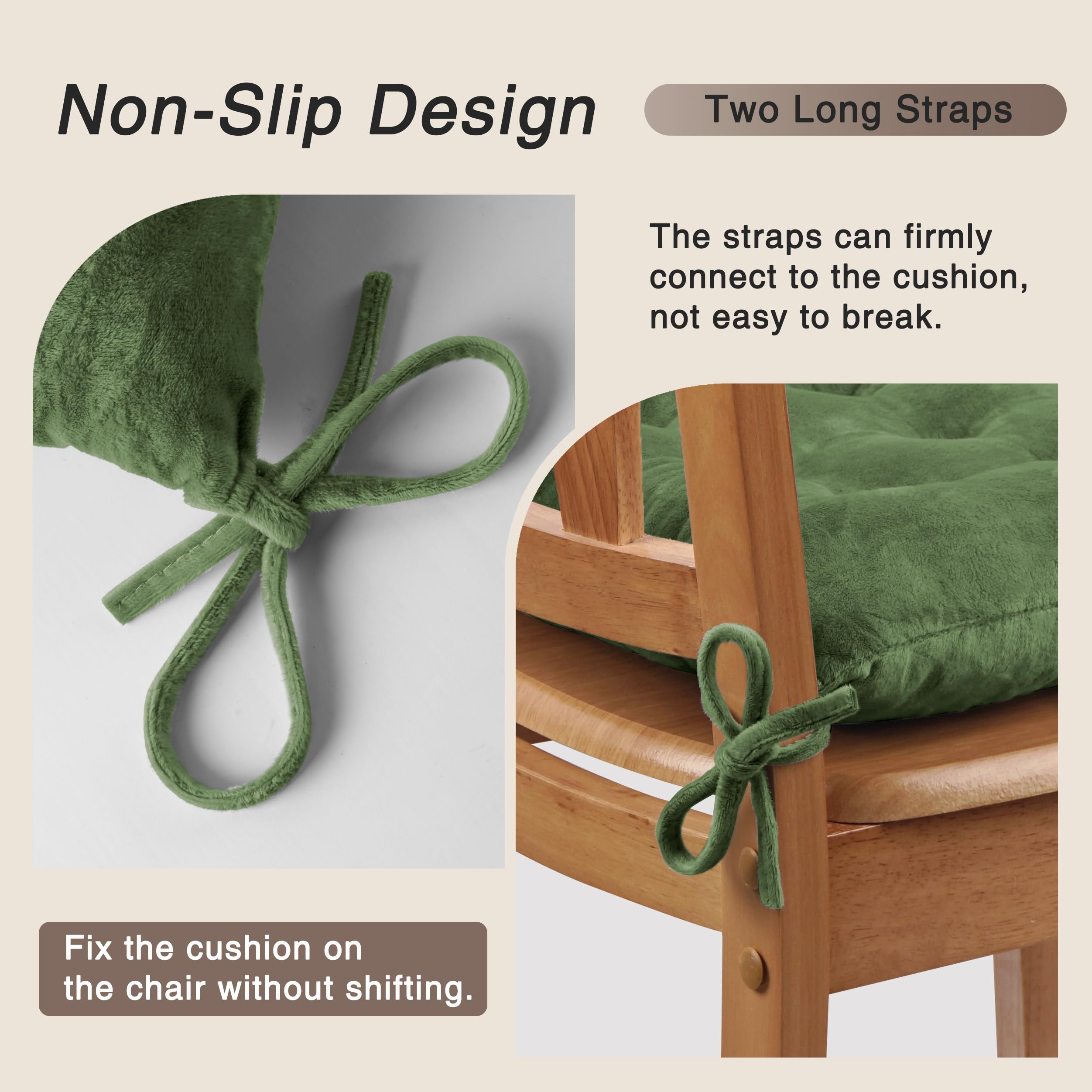 OVOV cushion with non-slip straps fixed to chair prevents shifting