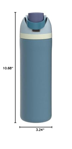 Denim bottle shows durable stainless steel and insulation layer.