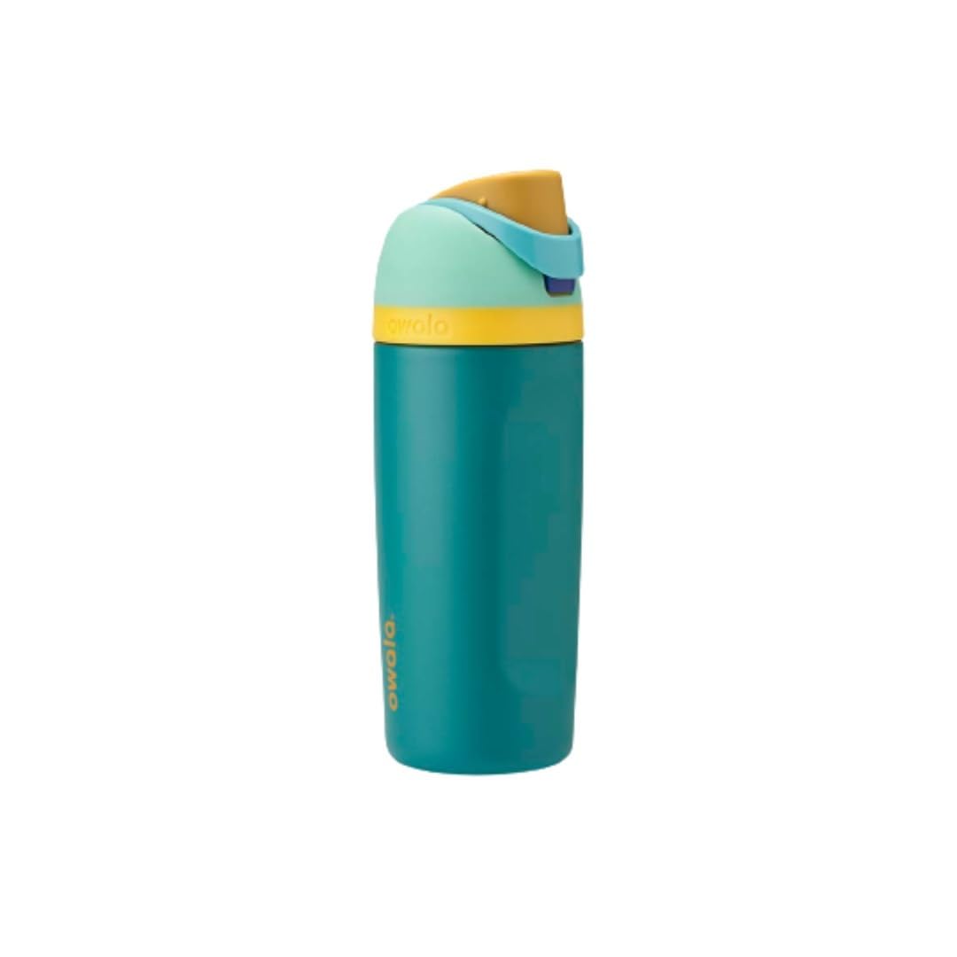 Owala Kids Freesip 16oz stainless steel bottle with Splishy Splashy lid for spill-resistant hydration.