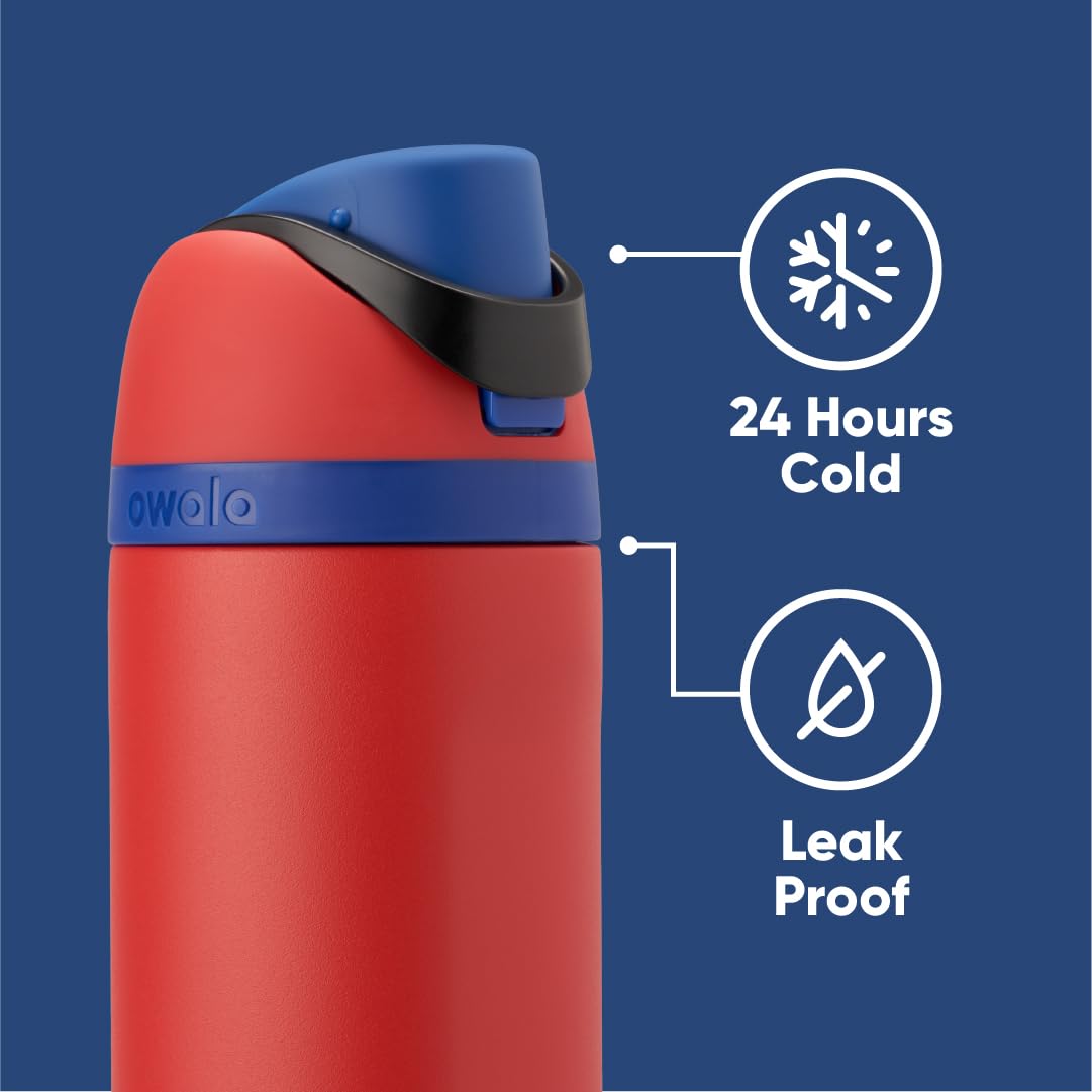 Owala Marvel FreeSip bottle in use with ice-ready design
