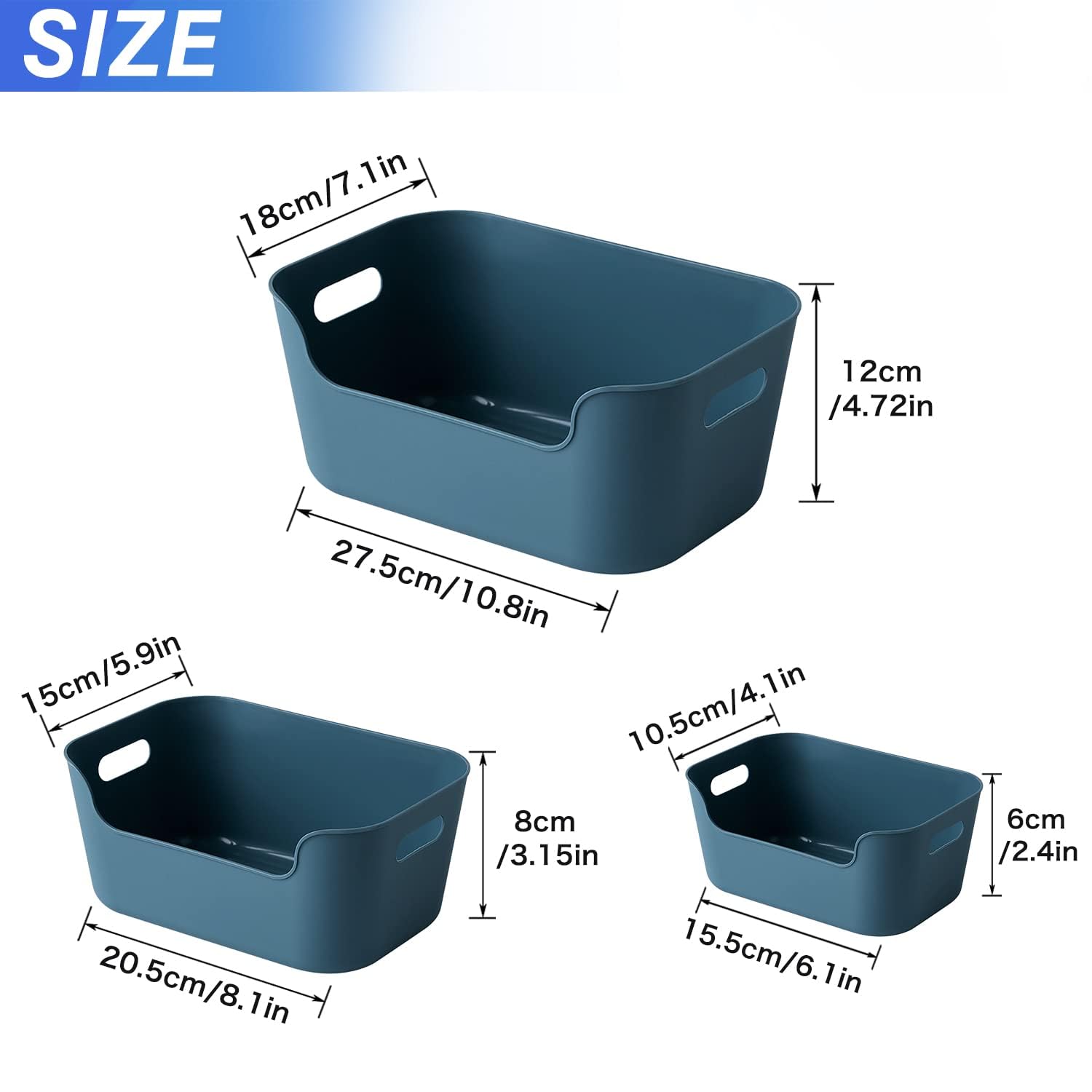 OWill storage bins with side handles for easy lifting and placement.