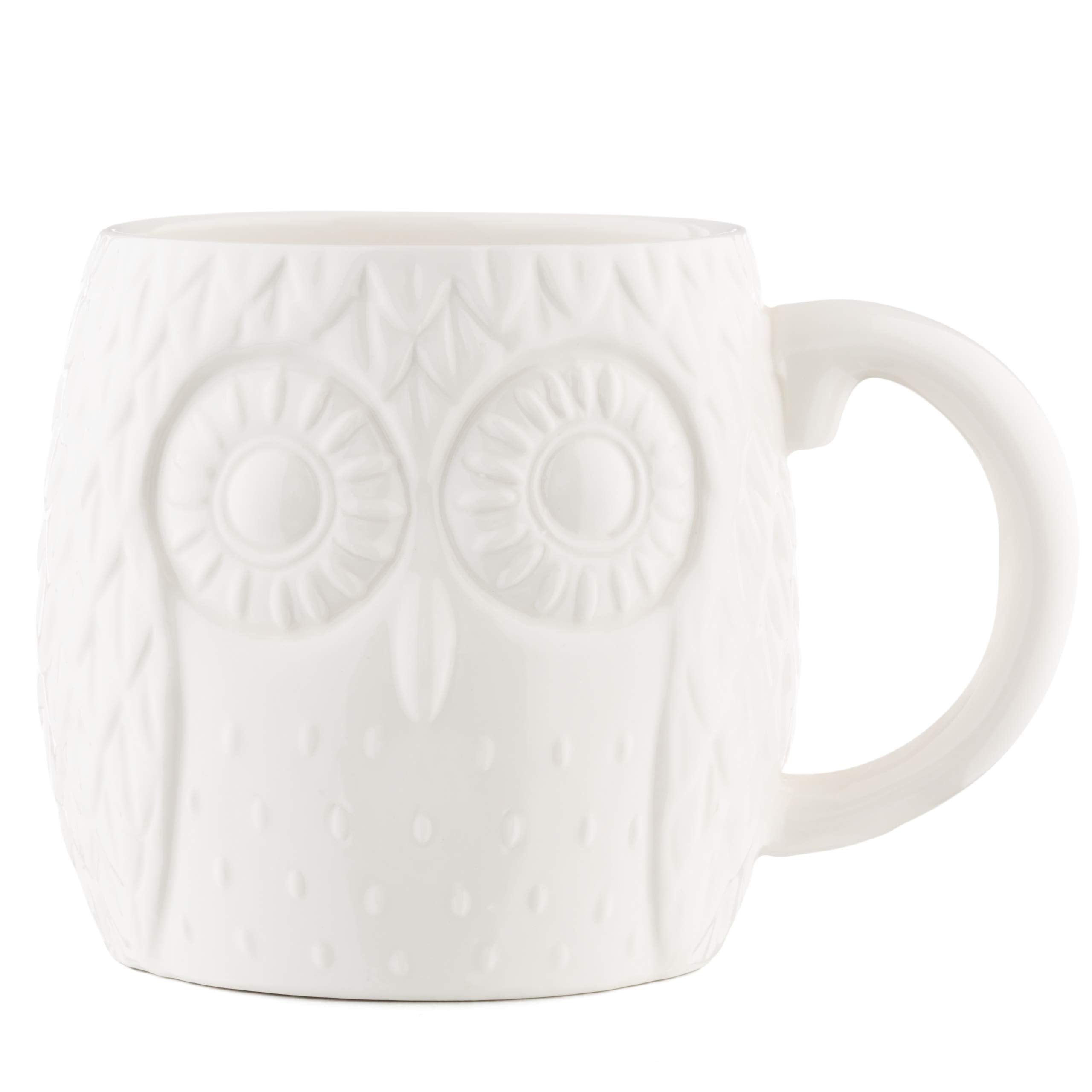 Owl Aisle oversized embossed owl mug with 20oz capacity for generous coffee or tea.