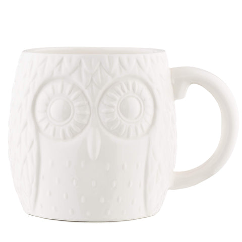 Owl Aisle oversized embossed owl mug with 20oz capacity for generous coffee or tea.