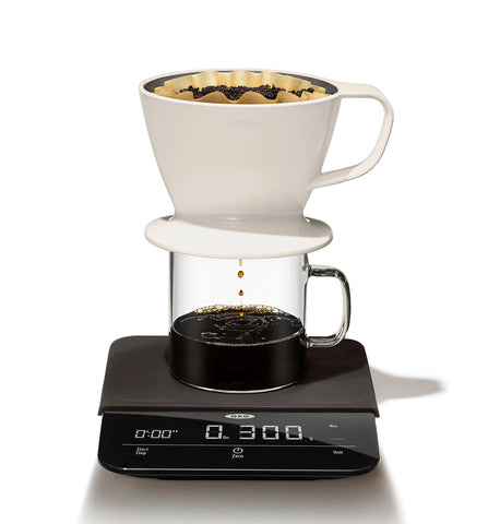 OXO Brew 6lb precision scale sleek design on a compact counter