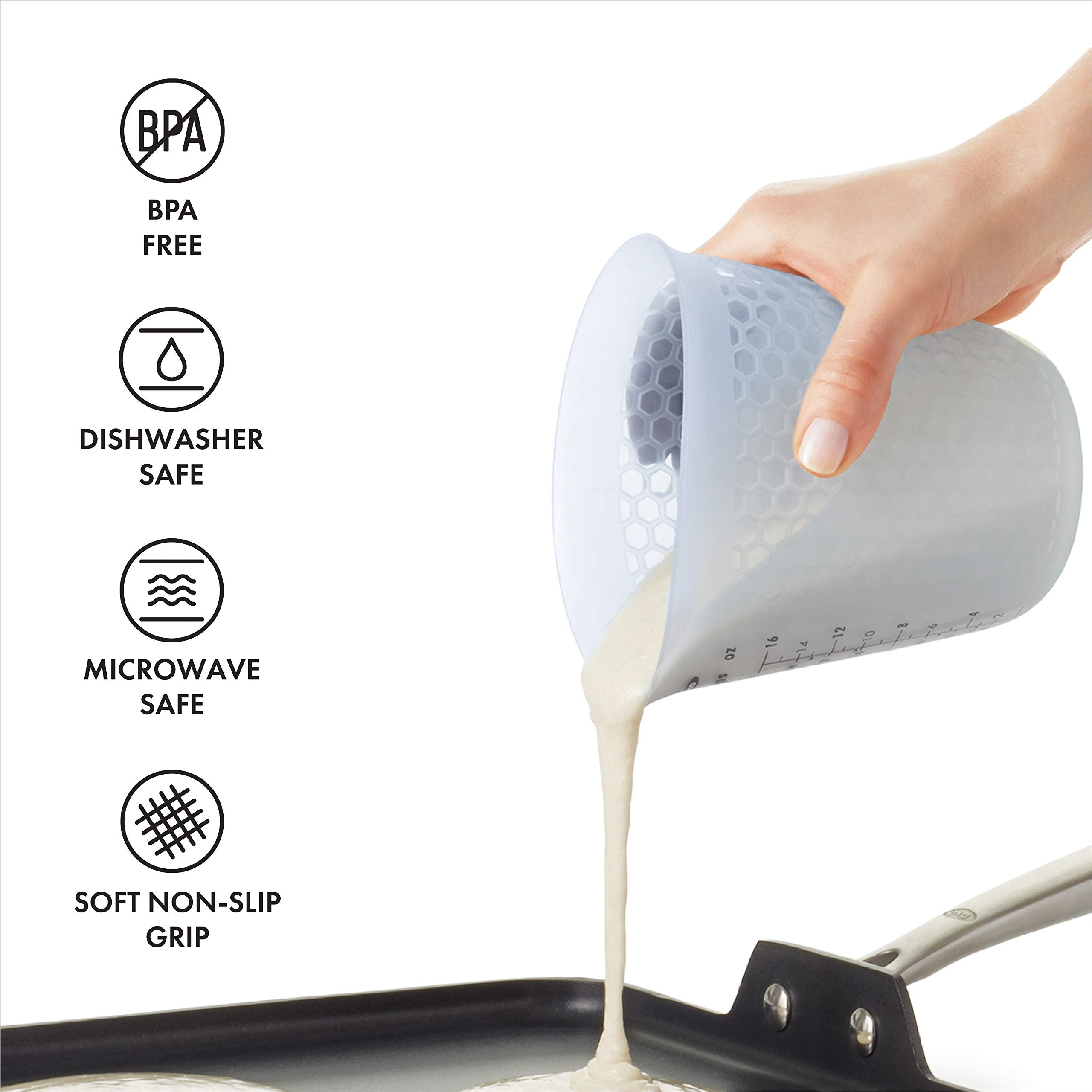 OXO cup works with immersion blender for efficient blending and pouring