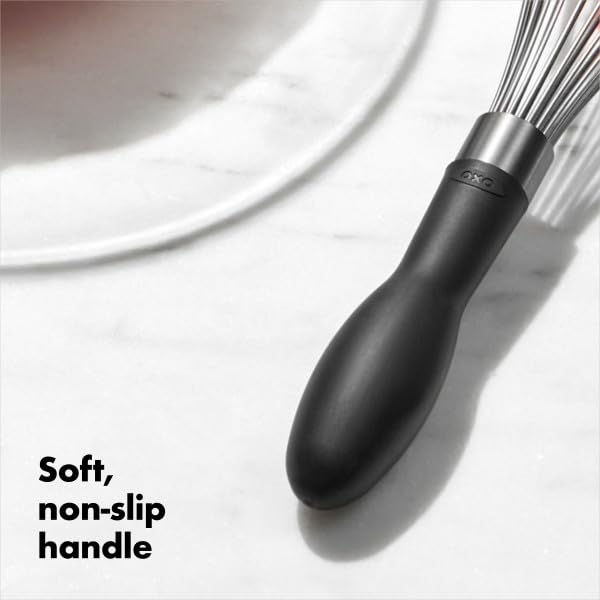 OXO Good Grips balloon whisk is dishwasher safe for easy cleanup.
