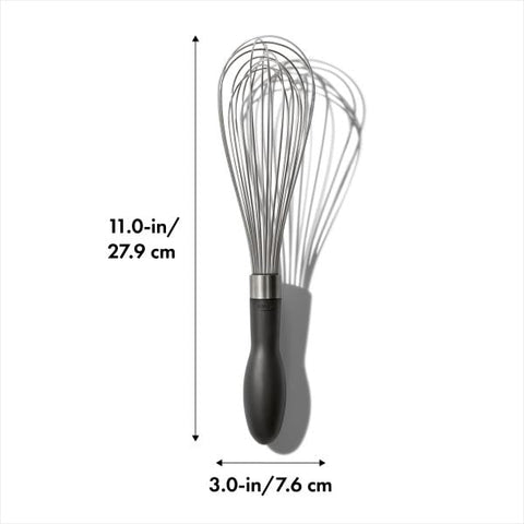 OXO Good Grips balloon whisk in action, ideal for whipping eggs.
