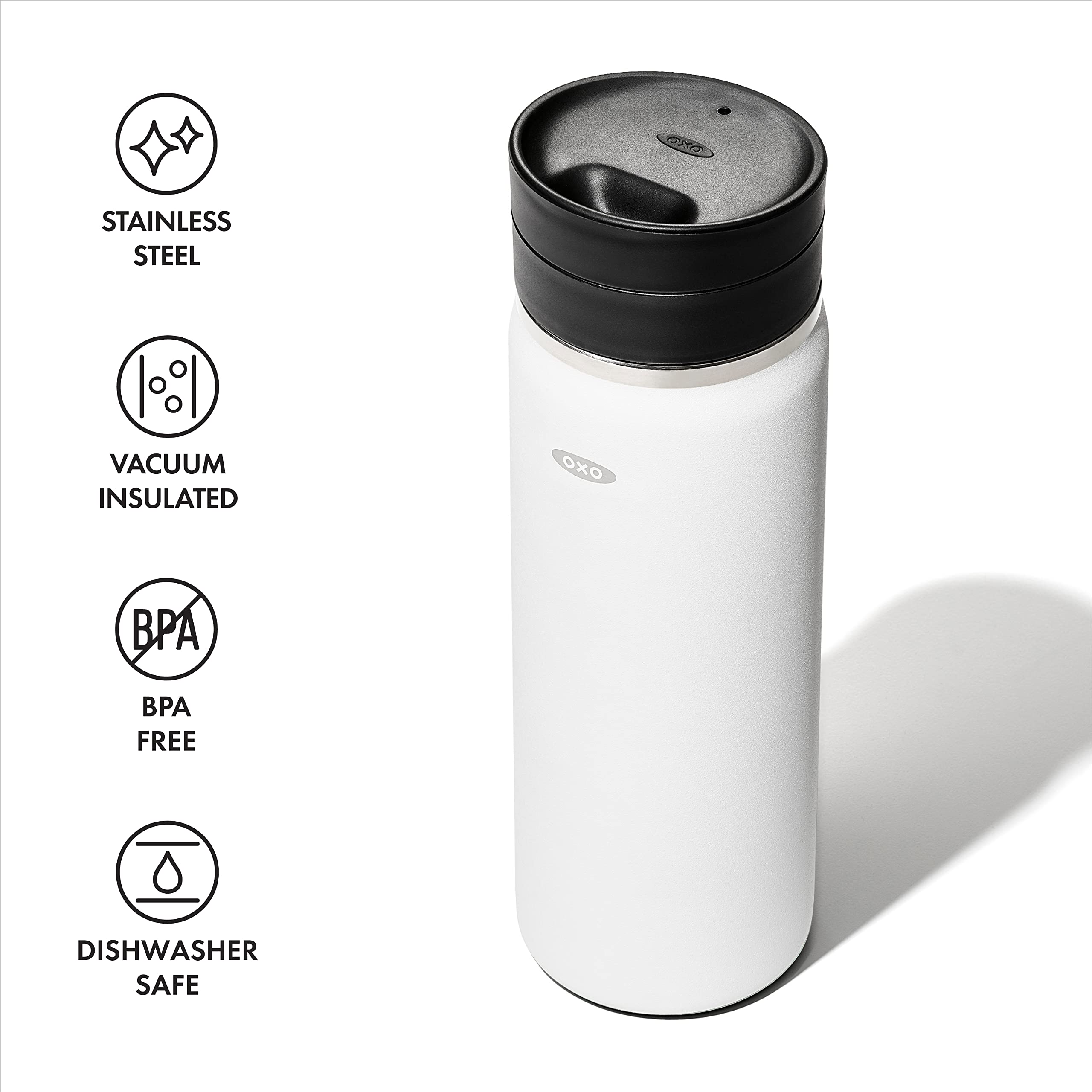 OXO Good Grips 20oz mug designed to fit most cup holders for easy transport.
