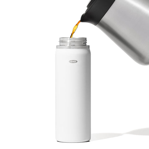 OXO Good Grips quartz travel mug keeps flavors vibrant while you move.