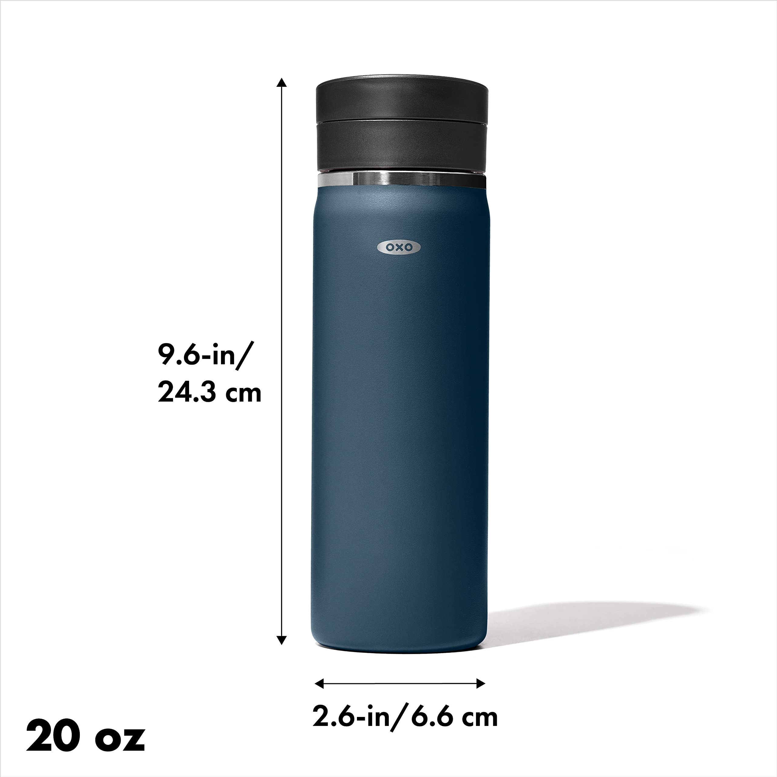 OXO Good Grips 20oz travel mug steel body preserves flavor on the go