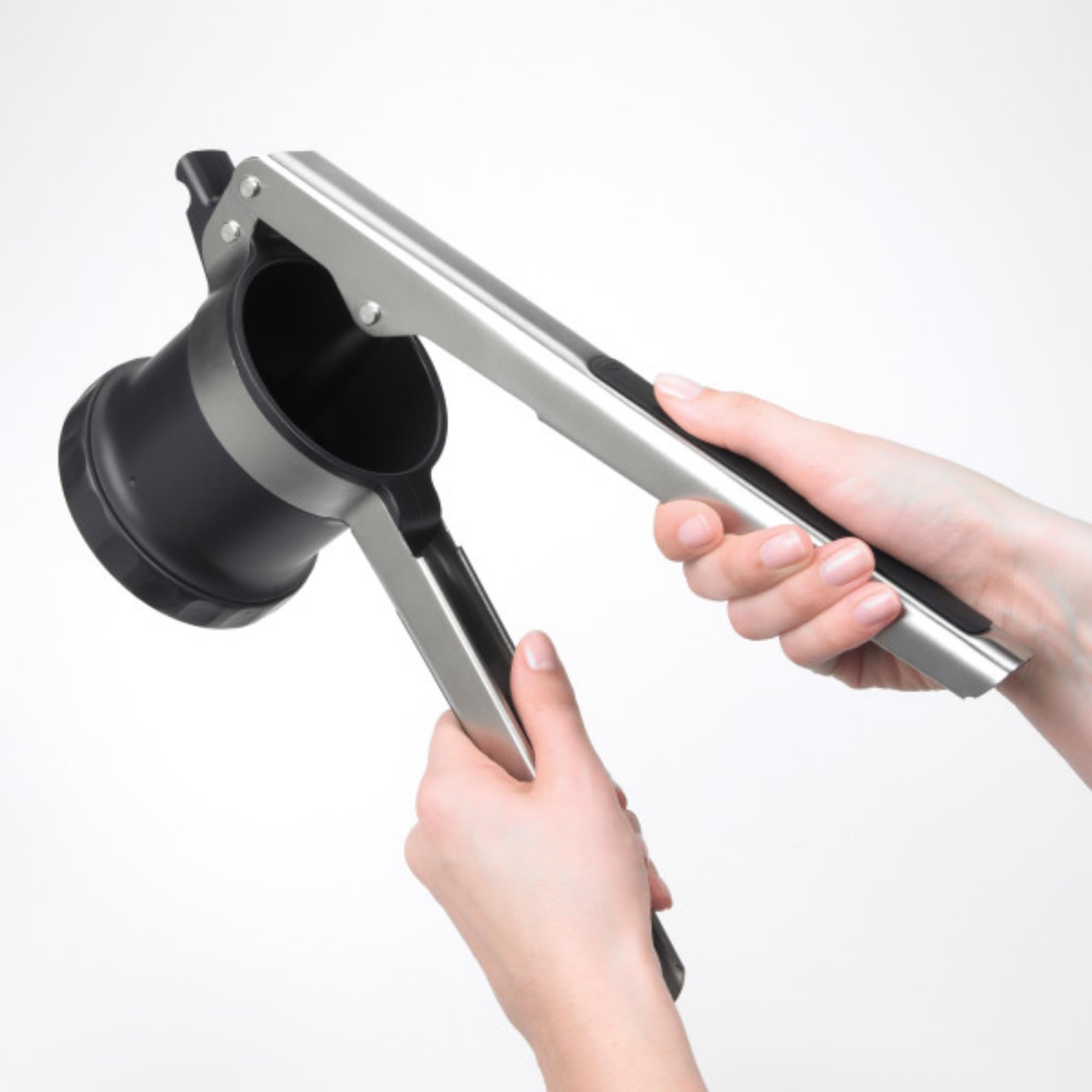 OXO Good Grips 3-in-1 potato ricer brushed stainless steel body for durability