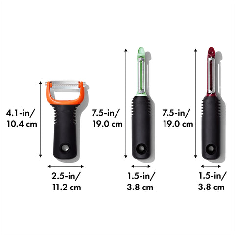 OXO Good Grips dishwasher-safe peelers simplify cleanup after prep.