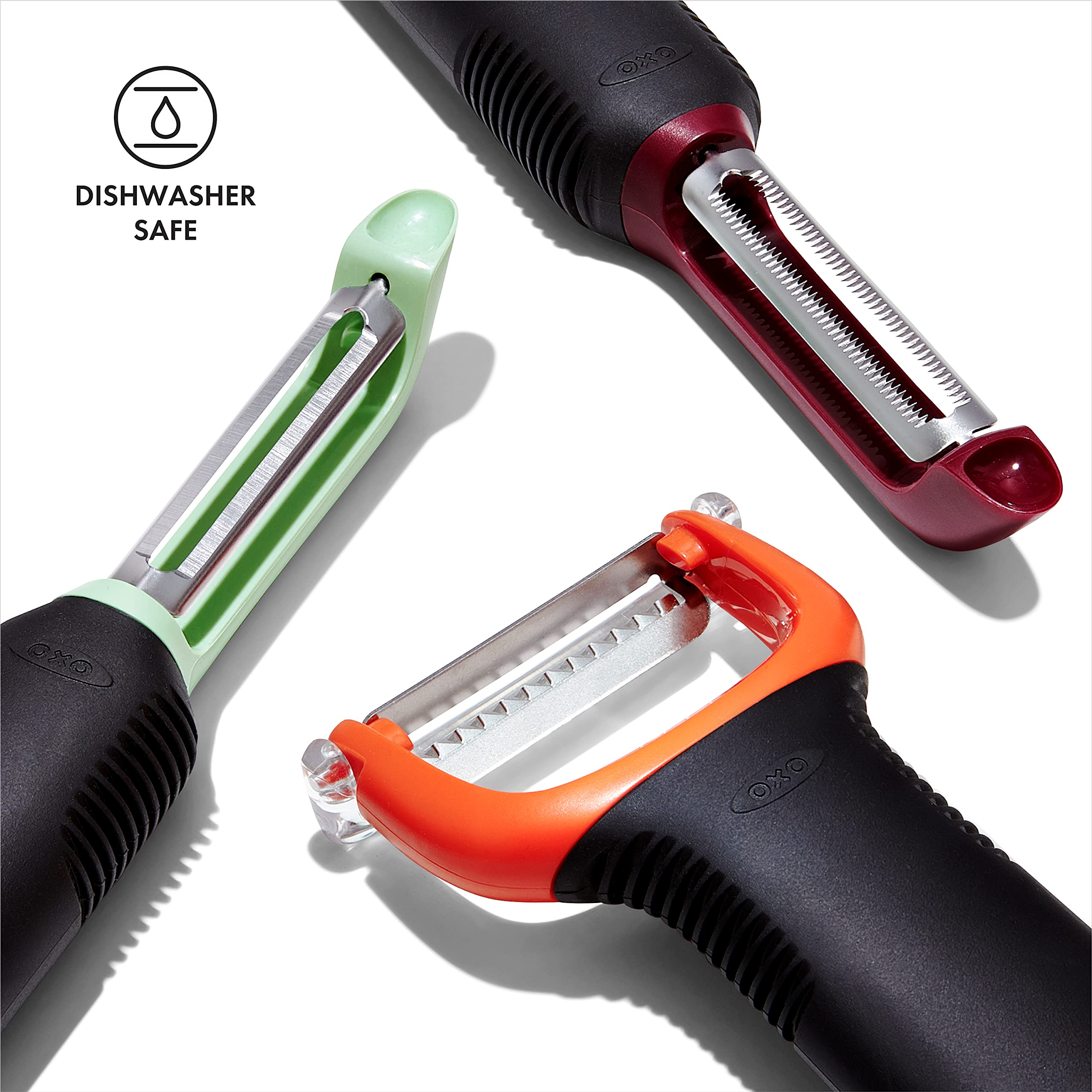 OXO Good Grips ergonomic handle close-up showing non-slip grip.