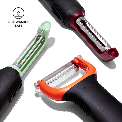 OXO Good Grips ergonomic handle close-up showing non-slip grip.
