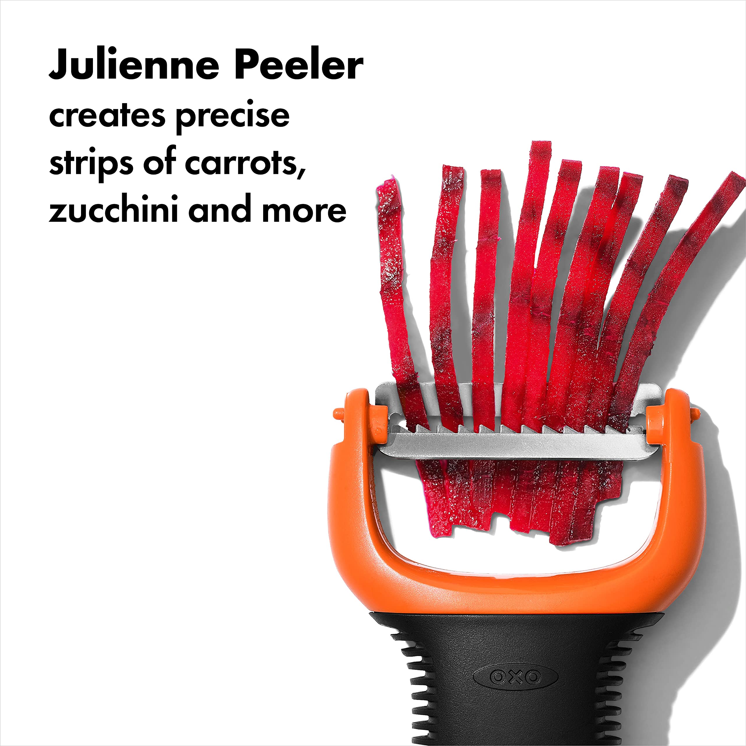 OXO Good Grips julienne peeler creates precise strips for salads.