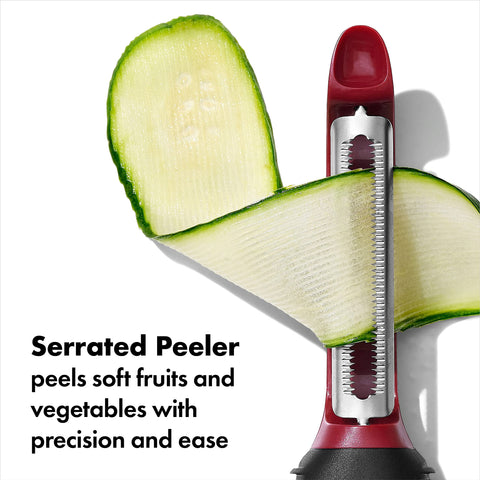 OXO Good Grips yam peeling with smooth ergonomic control.