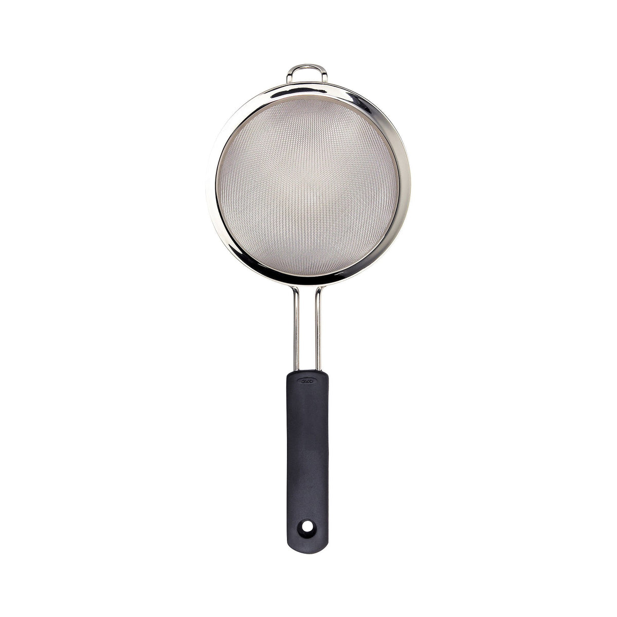 OXO Good Grips 6-In Double Rod Strainer resting on a pot for easy draining.