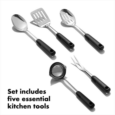 OXO Good Grips 6-Piece Utensil Holder keeps tools organized on the counter.