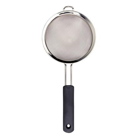 OXO Good Grips 8 inch strainer is dishwasher safe for easy cleanup.