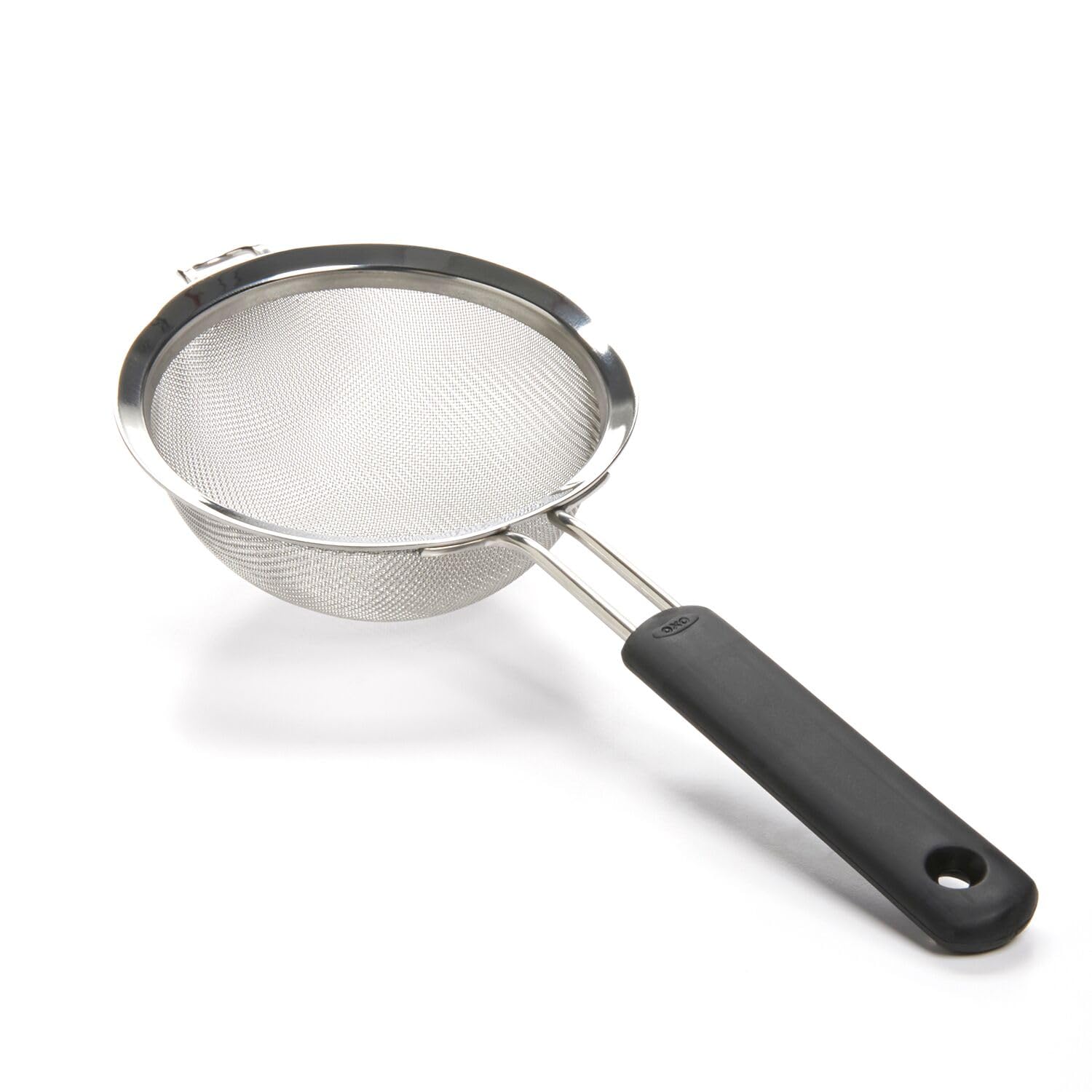 OXO Good Grips 8 inch strainer slip proof handle for comfortable gripping.
