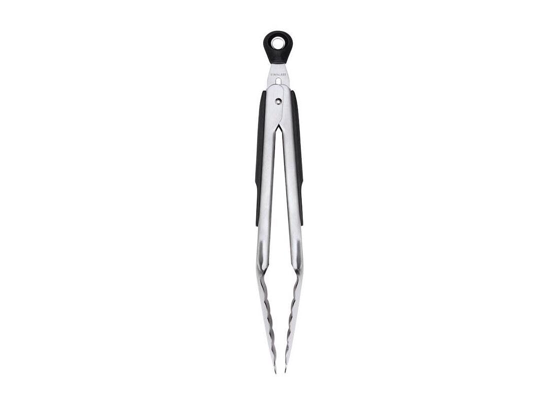 Scalloped edges secure grip on food with OXO Good Grips tongs.