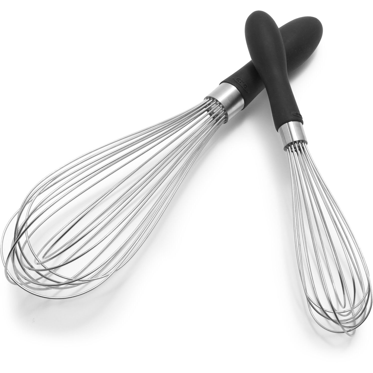 OXO Good Grips 9-Inch Whisk soft non-slip grip for wet hands.