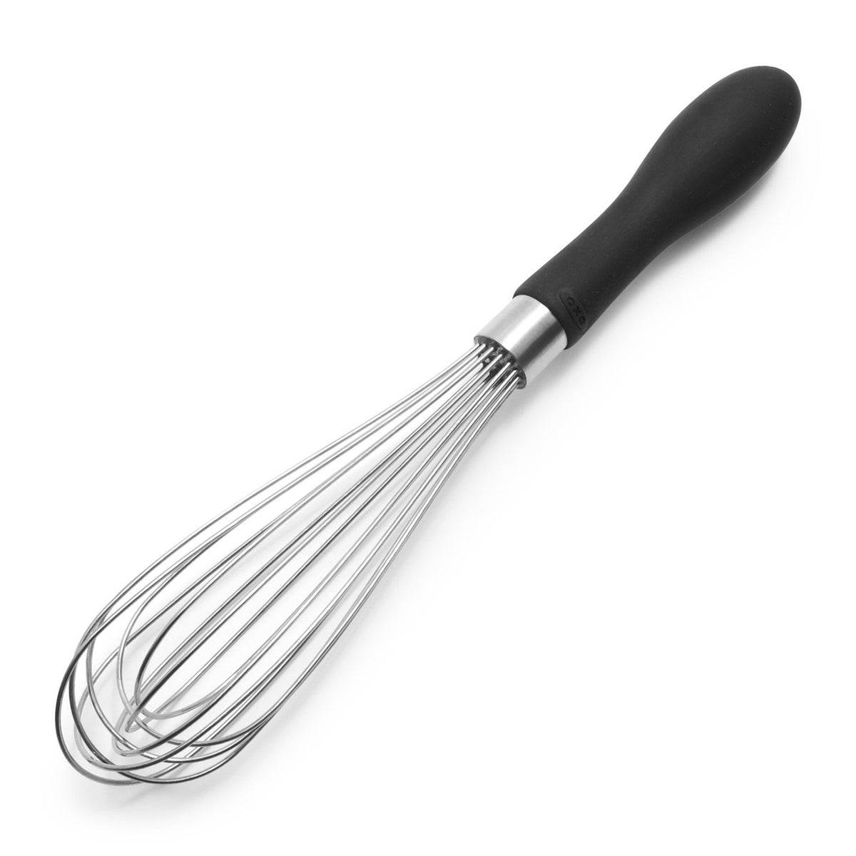 OXO Good Grips 9-Inch Whisk with polished stainless steel wires for smooth blending.