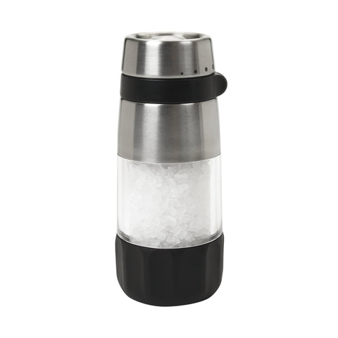 OXO Good Grips Accent Salt Grinder with coarse sea salt inside for easy seasoning.