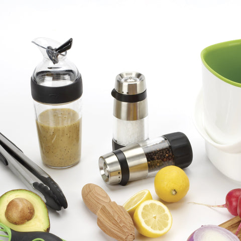 OXO Good Grips Accent Salt Grinder rests flat when inverted for easy refills.