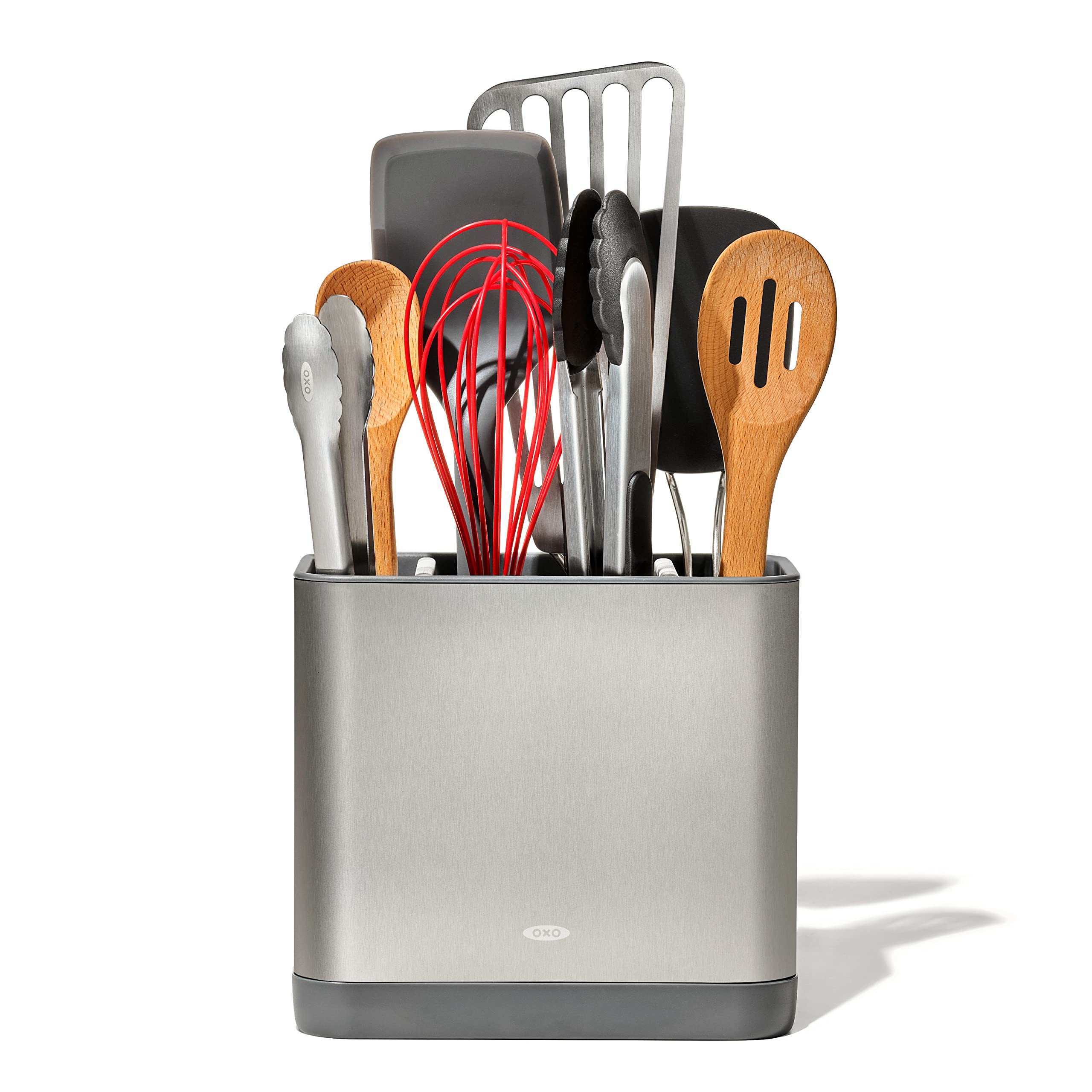 OXO Good Grips adjustable organizer, front view, showcasing generous utensil capacity for everyday tools.