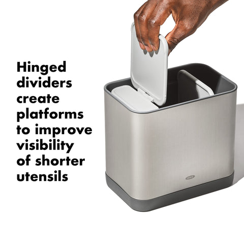OXO Good Grips hinged dividers create short-tool platforms for quick access.