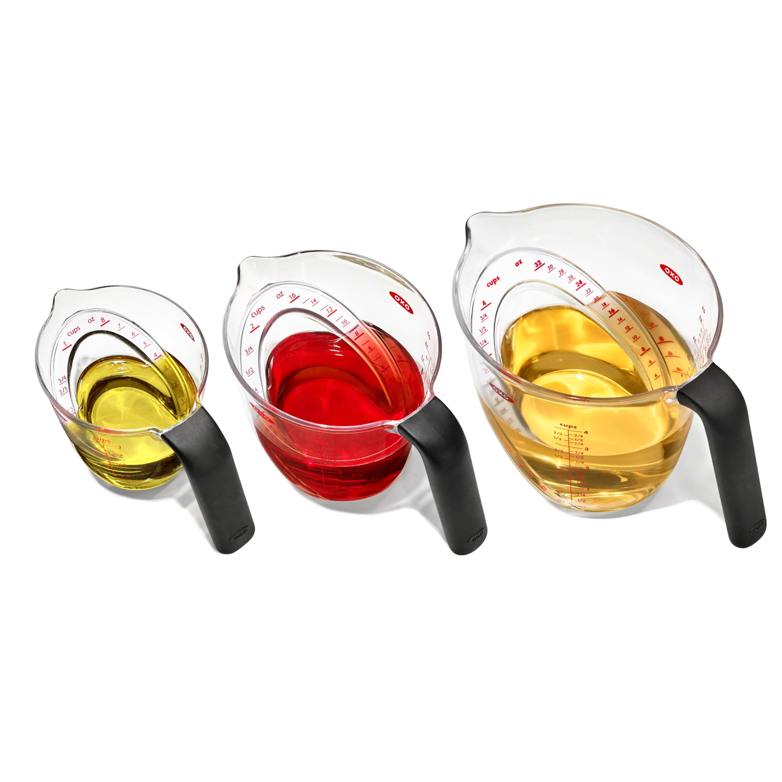 OXO Good Grips angled 1-cup measuring cup shows measurements from above for quick, precise pours.