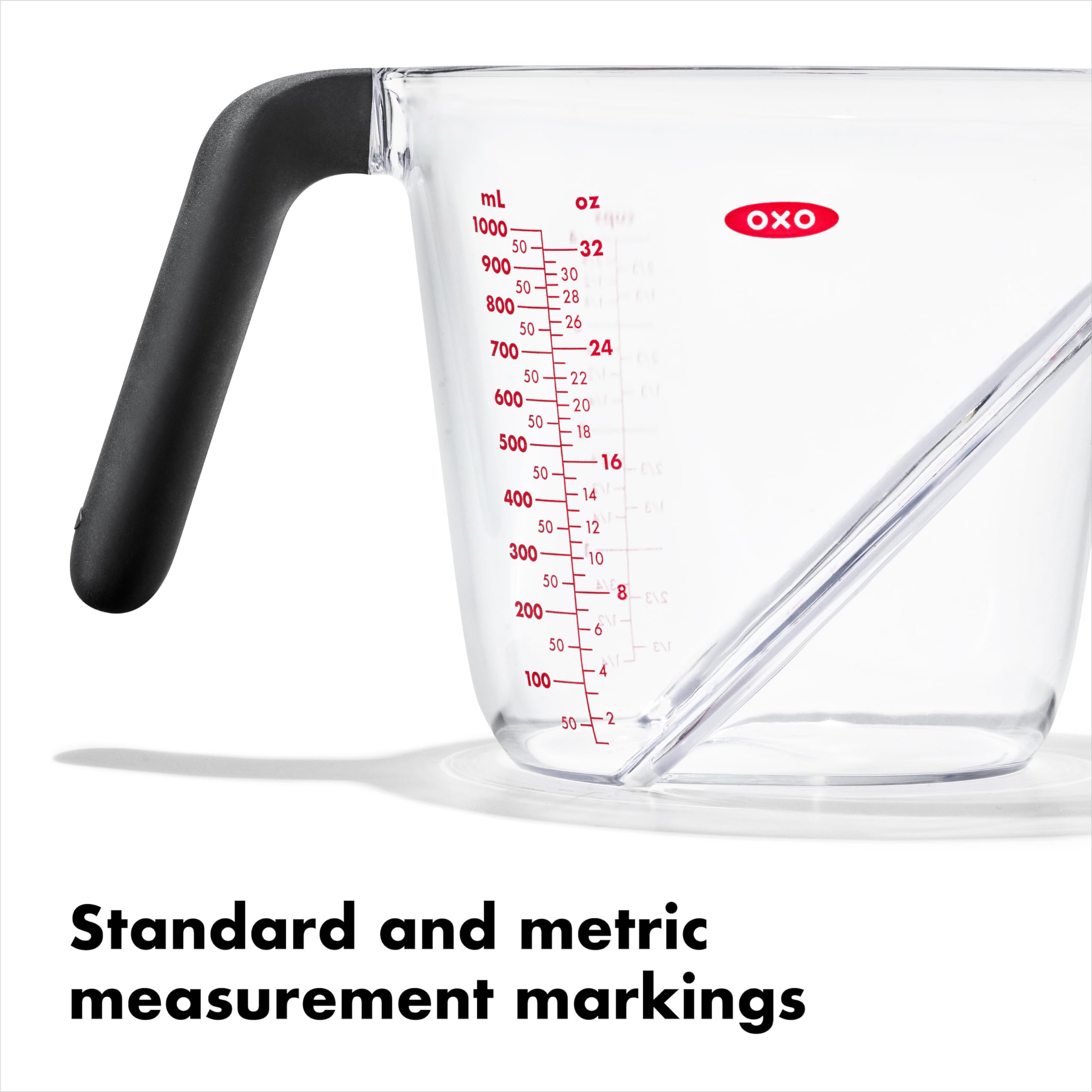OXO Good Grips angled 4-cup measuring cup provides clear markings for larger batches.